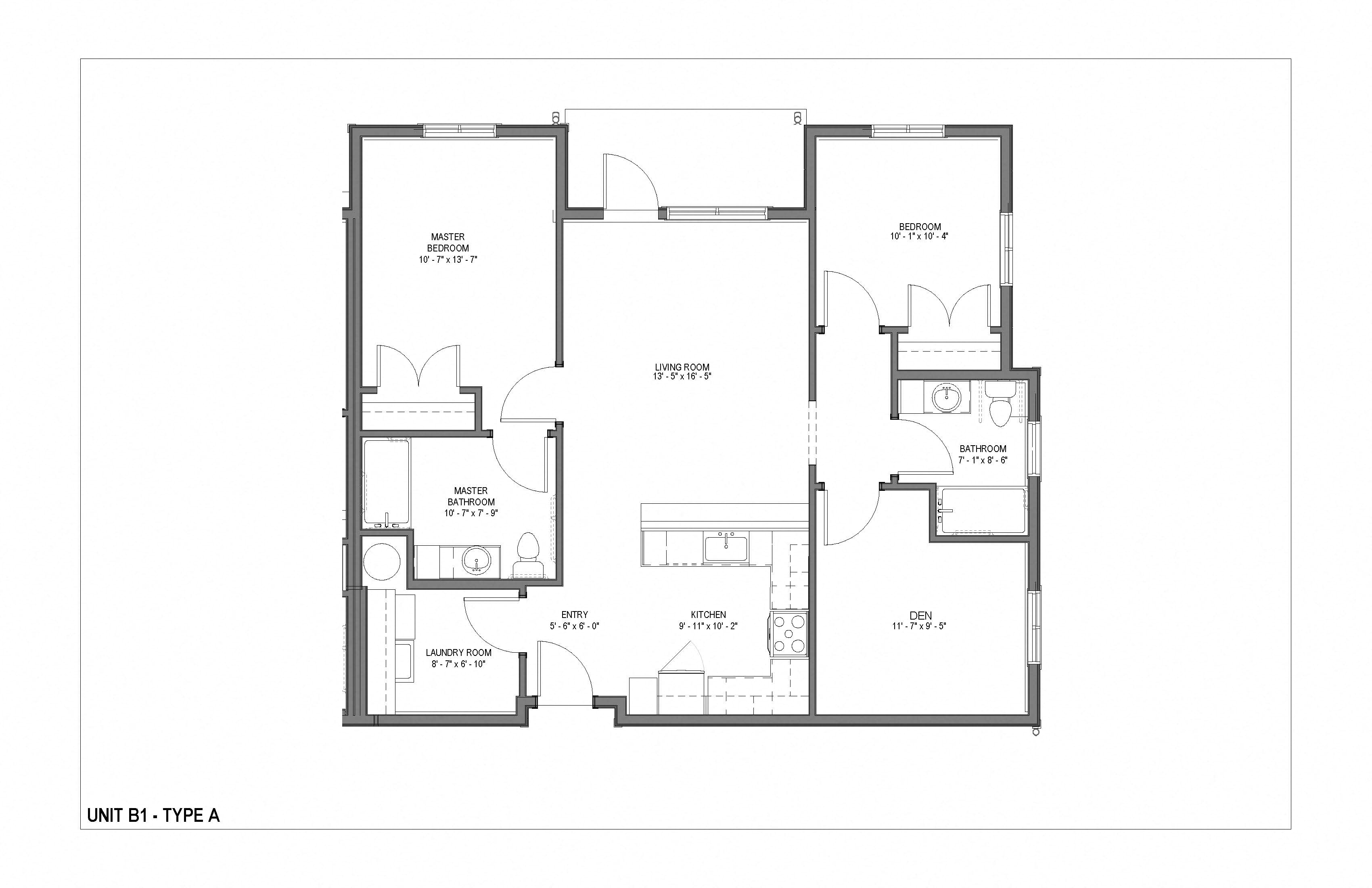 Floor plan for 2 beds, 2 baths, 1284 sqft